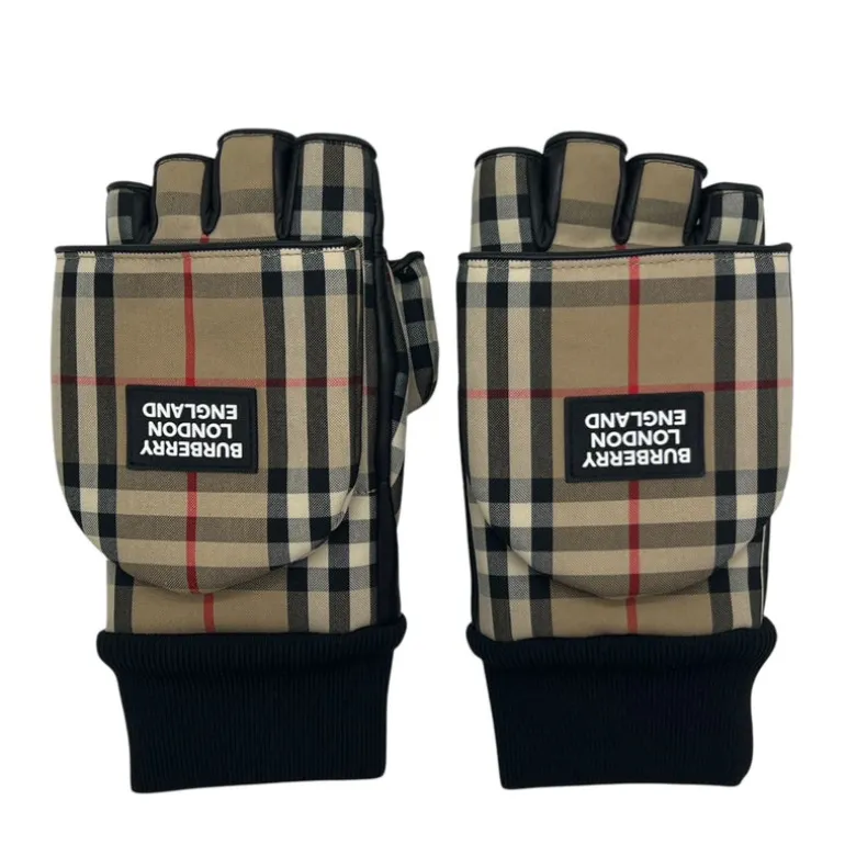 BURBERRY GUANTI IN PELLE E TESSUTO CHECK 3 IN 1 TG S