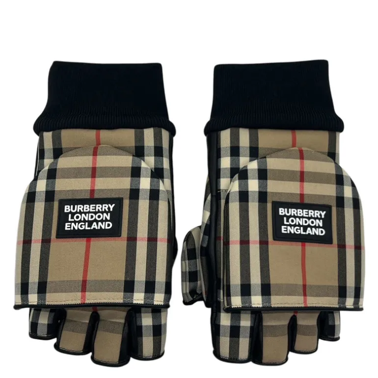 BURBERRY GUANTI IN PELLE E TESSUTO CHECK 3 IN 1 TG S