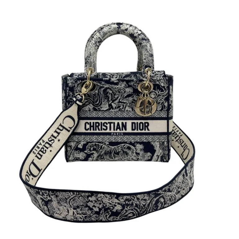 DIOR LADY D-LITE CON RICAMO TOILE DE JOUY REVERSE BLU