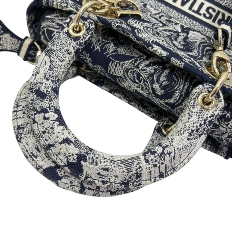 DIOR LADY D-LITE CON RICAMO TOILE DE JOUY REVERSE BLU