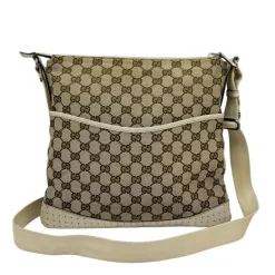 GUCCI BORSA A TRACOLLA IN TESSUTO GG E PELLE BIANCA
