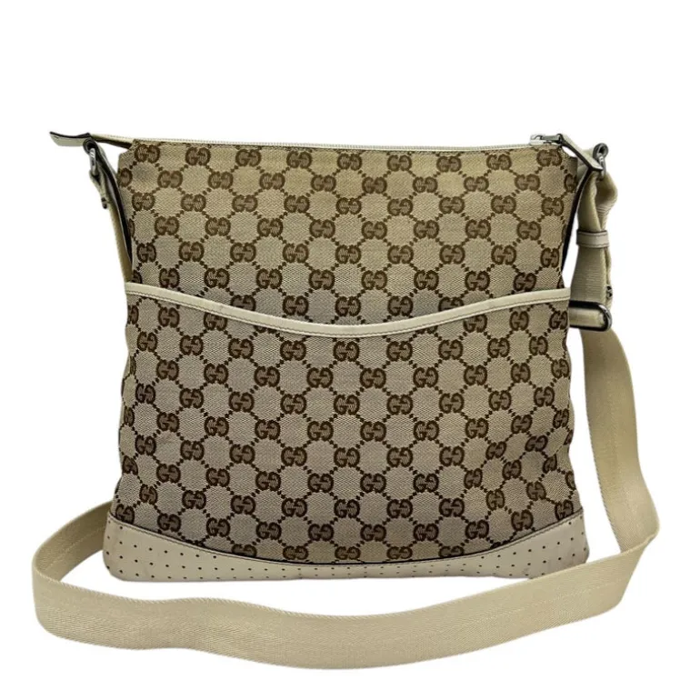 GUCCI BORSA A TRACOLLA IN TESSUTO GG E PELLE BIANCA