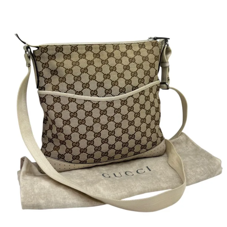 GUCCI BORSA A TRACOLLA IN TESSUTO GG E PELLE BIANCA