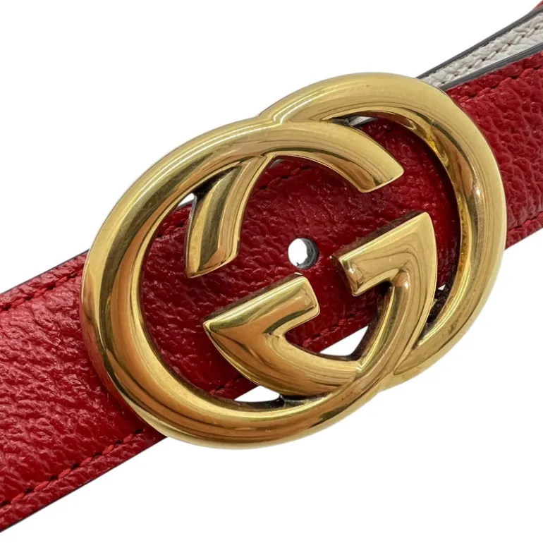 GUCCI MEMORABLE BUCKLE CINTURA SOTTILE IN PELLE BICOLORE