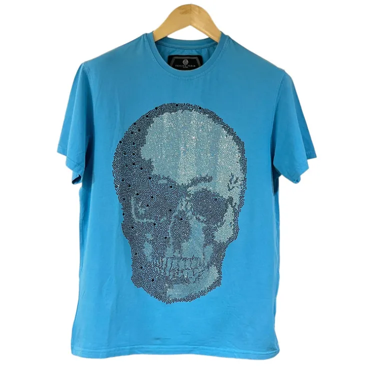 PHILIPP PLEIN SKULL STRASS TSHIRT TG. M GIALLA